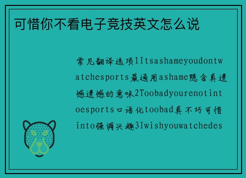 可惜你不看电子竞技英文怎么说
